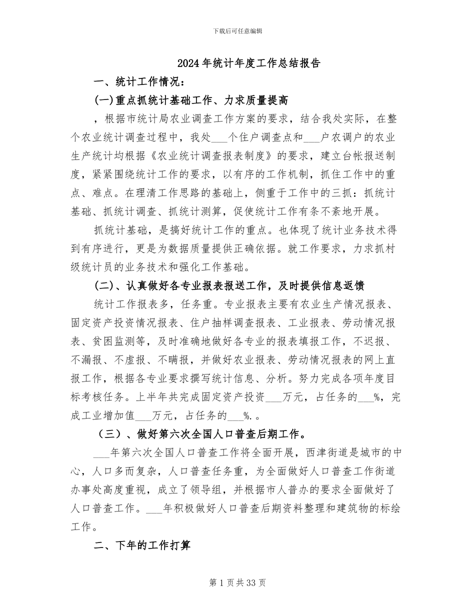 2024年统计年度工作总结报告_第1页