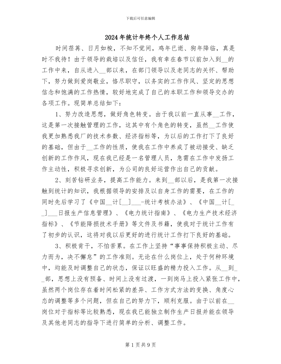 2024年统计年终个人工作总结_第1页