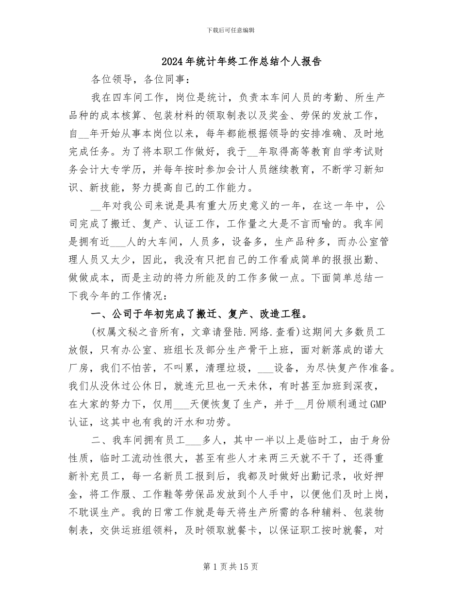2024年统计年终工作总结个人报告_第1页