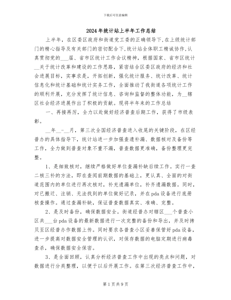 2024年统计站上半年工作总结_第1页