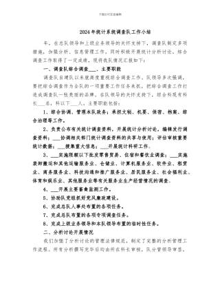 2024年统计系统调查队工作小结