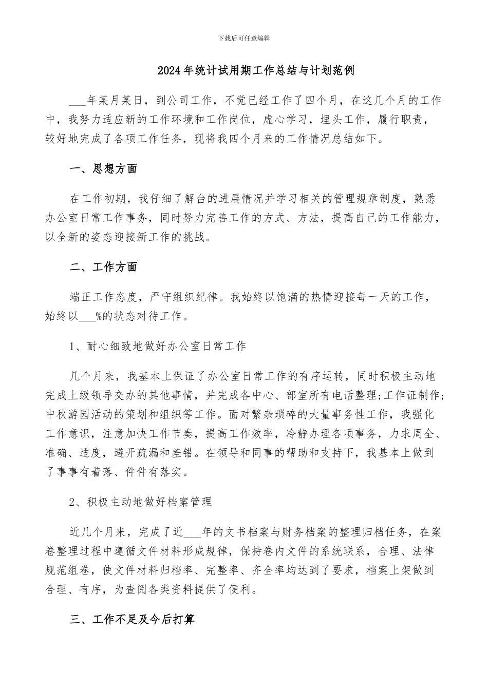 2024年统计试用期工作总结与计划范例_第1页