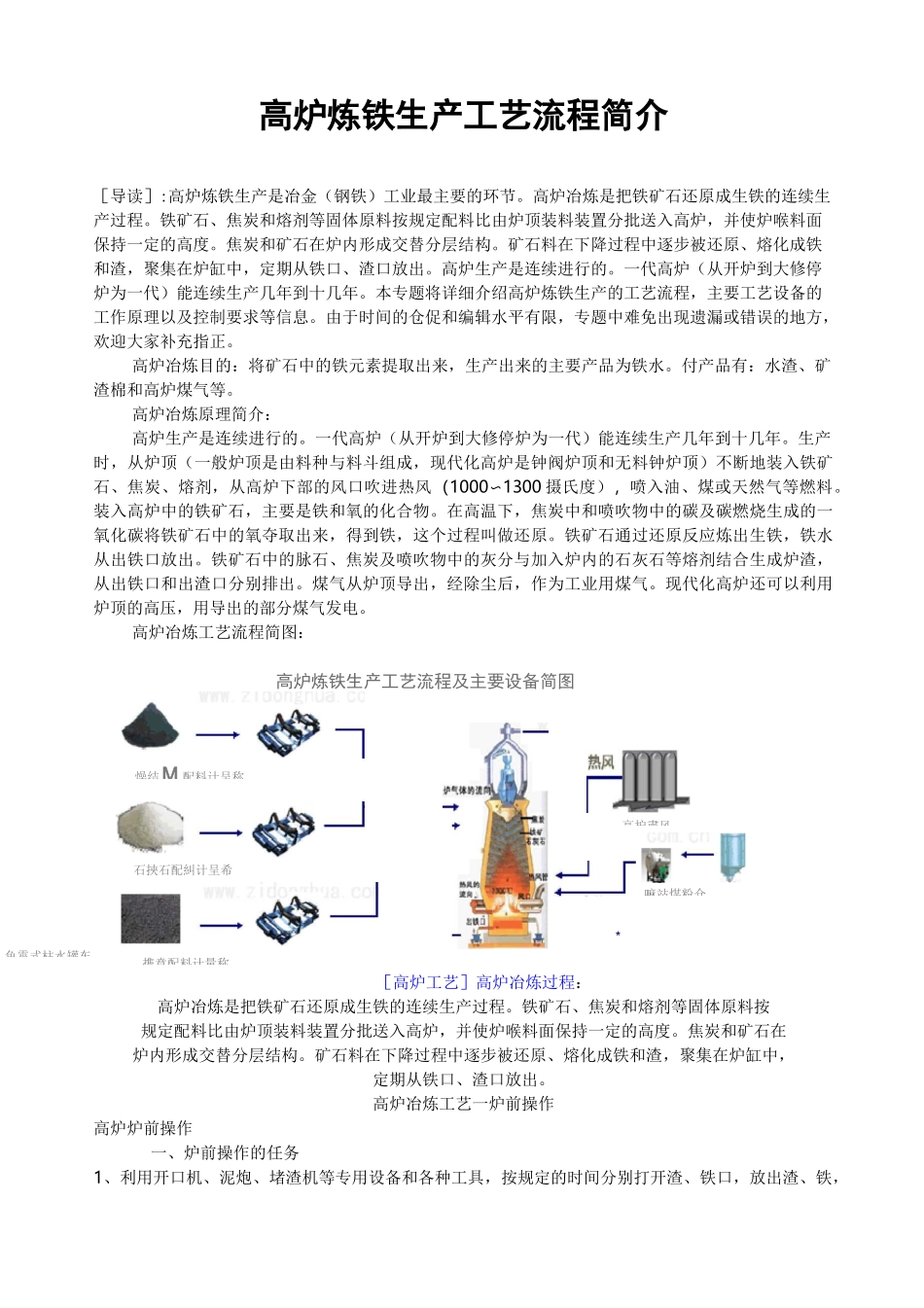高炉炼铁生产工艺流程简介_第1页