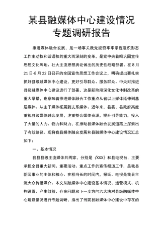 某县融媒体中心建设情况专题调研报告