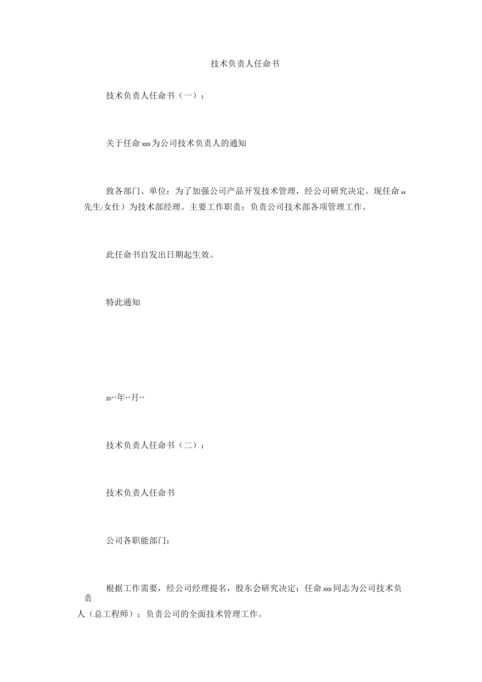 技术负责人任命书_第1页