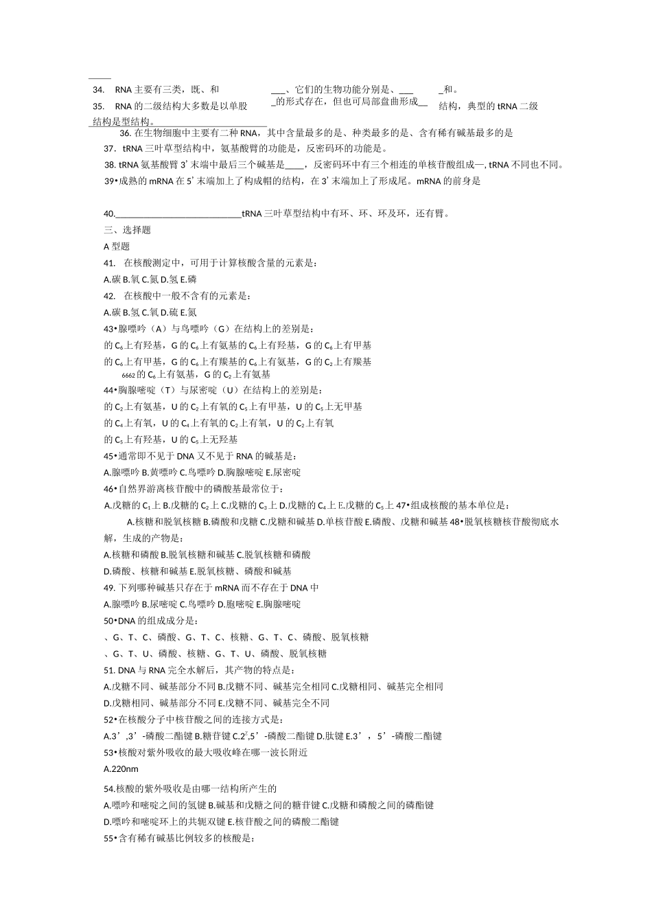 核酸的结构与功能(试题及答案)_第2页