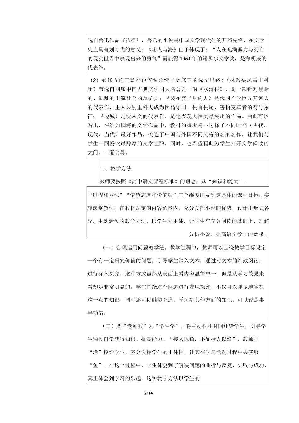 高中语文单元教学设计(小说) (1)_第2页