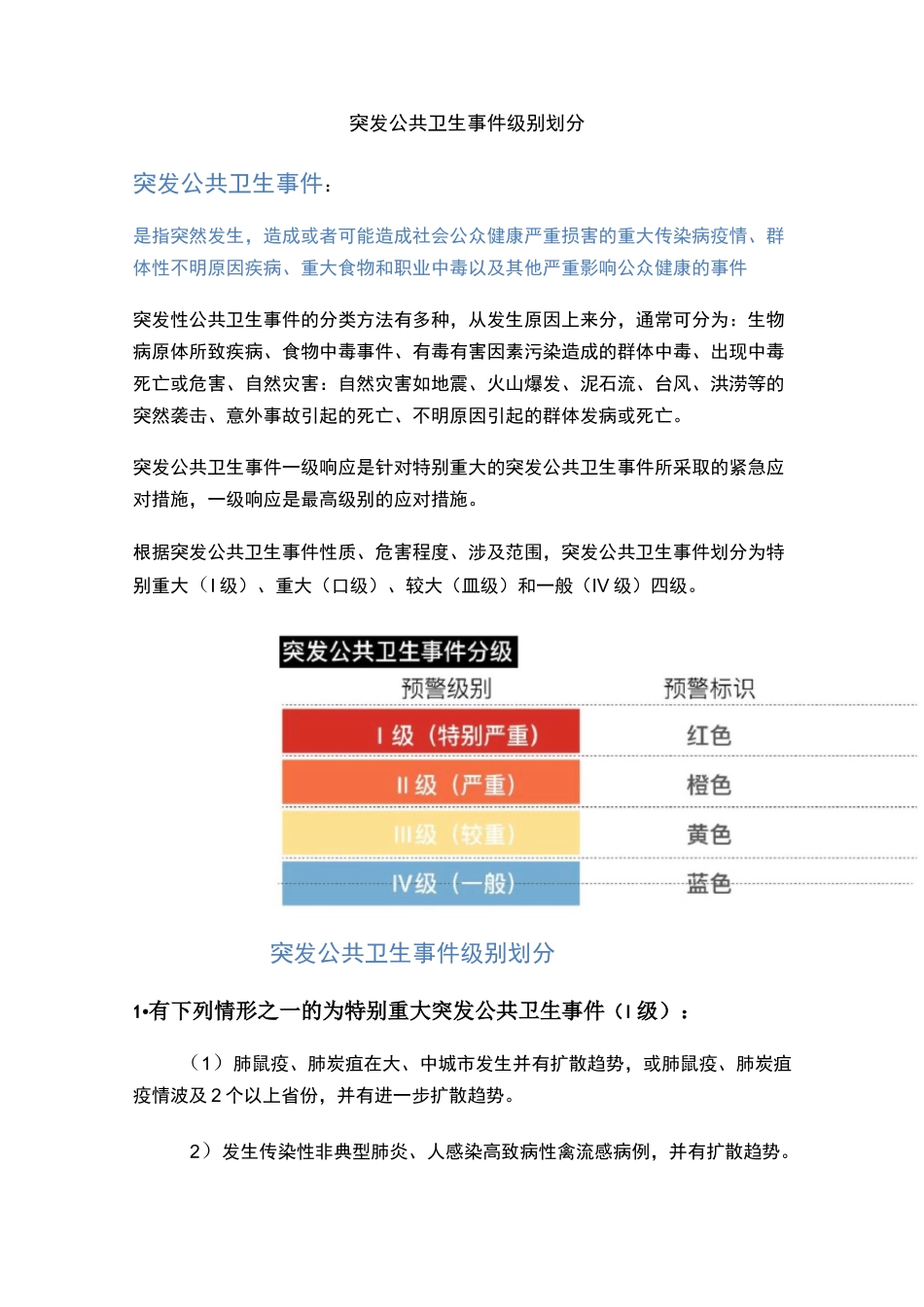 突发公共卫生事件级别划分-公共卫生的级别。_第1页