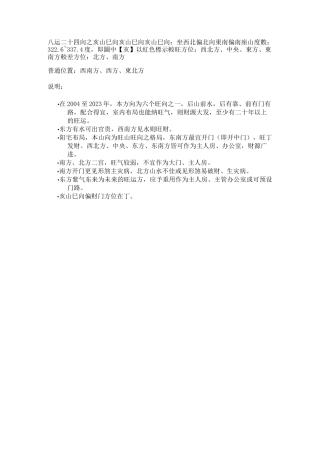 八运二十四向之亥山巳向