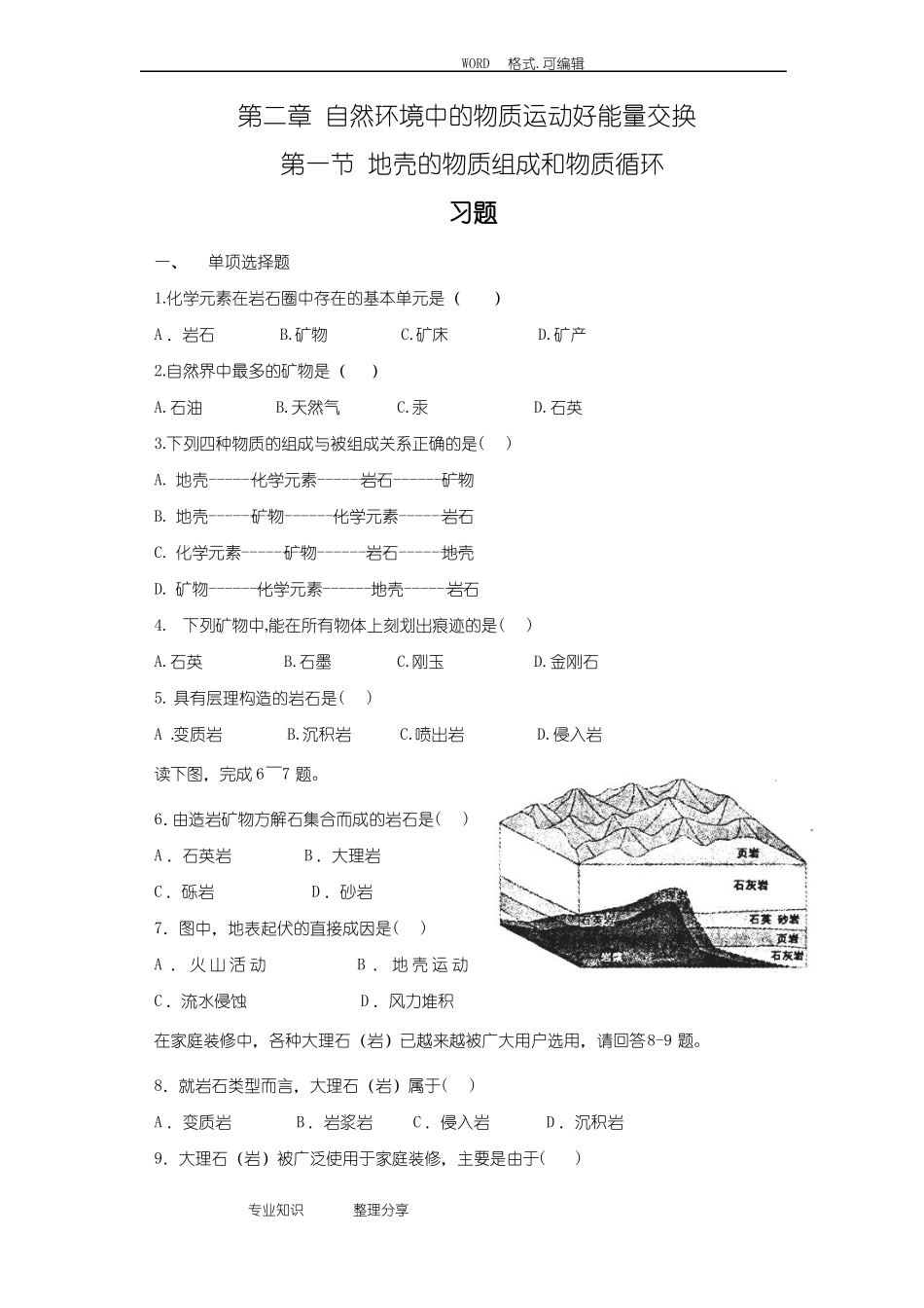 地壳的物质组成及物质循环习题_第1页