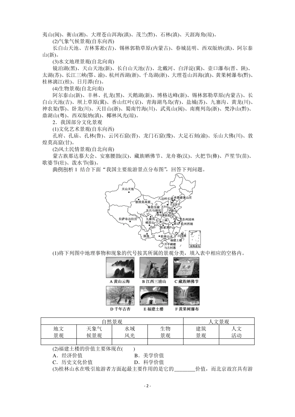 地理选修3导学案3我国的旅游资源_人教版高二地理_第2页