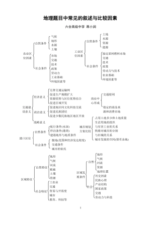 地理题目中常见的叙述与比较因素