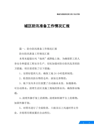 城区防汛准备工作情况汇报