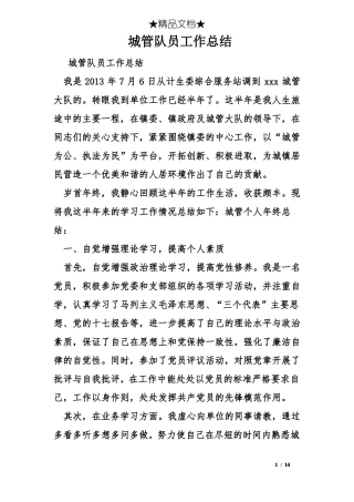 城管队员工作总结