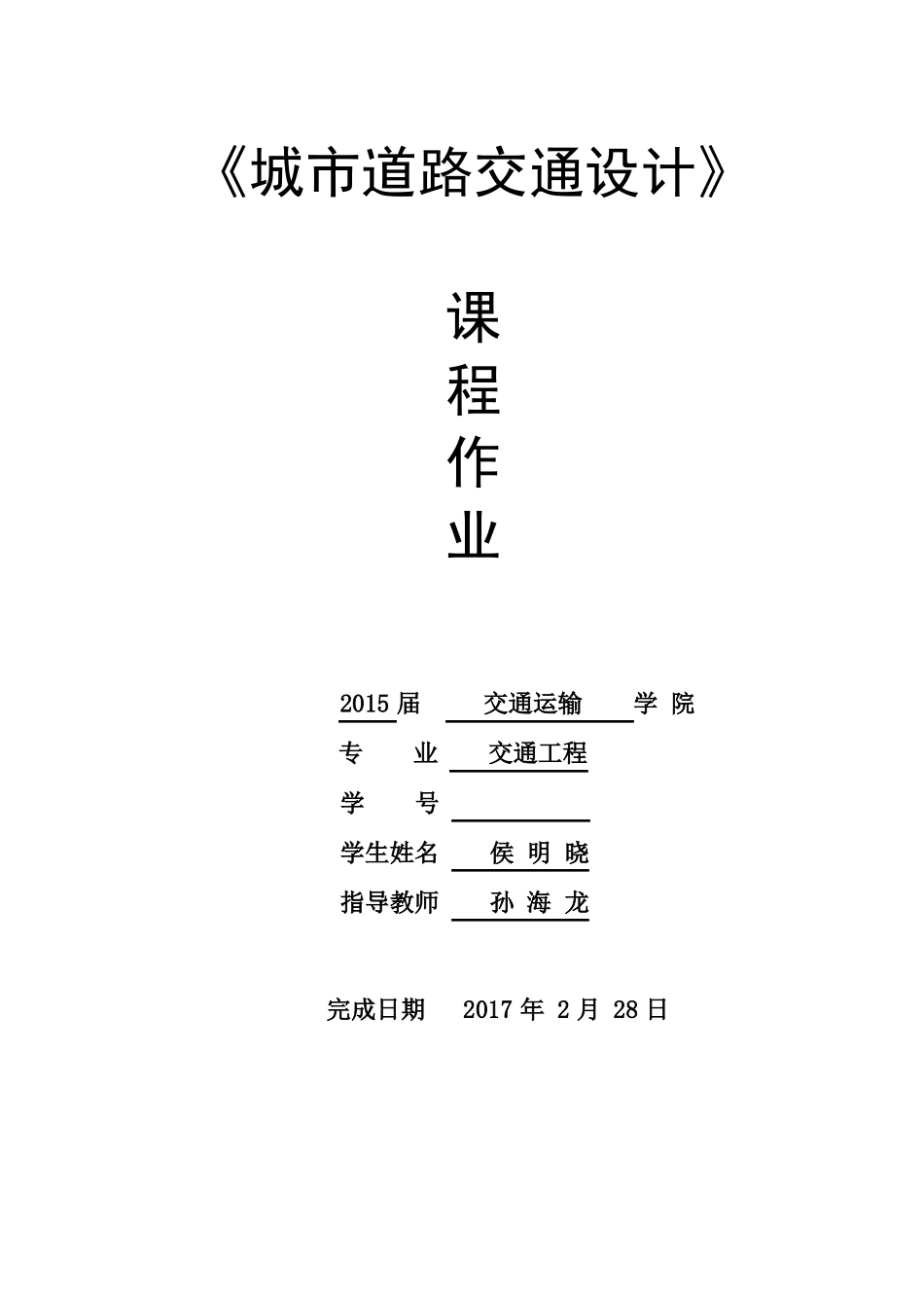城道路交通设计课程设计说明书_第1页