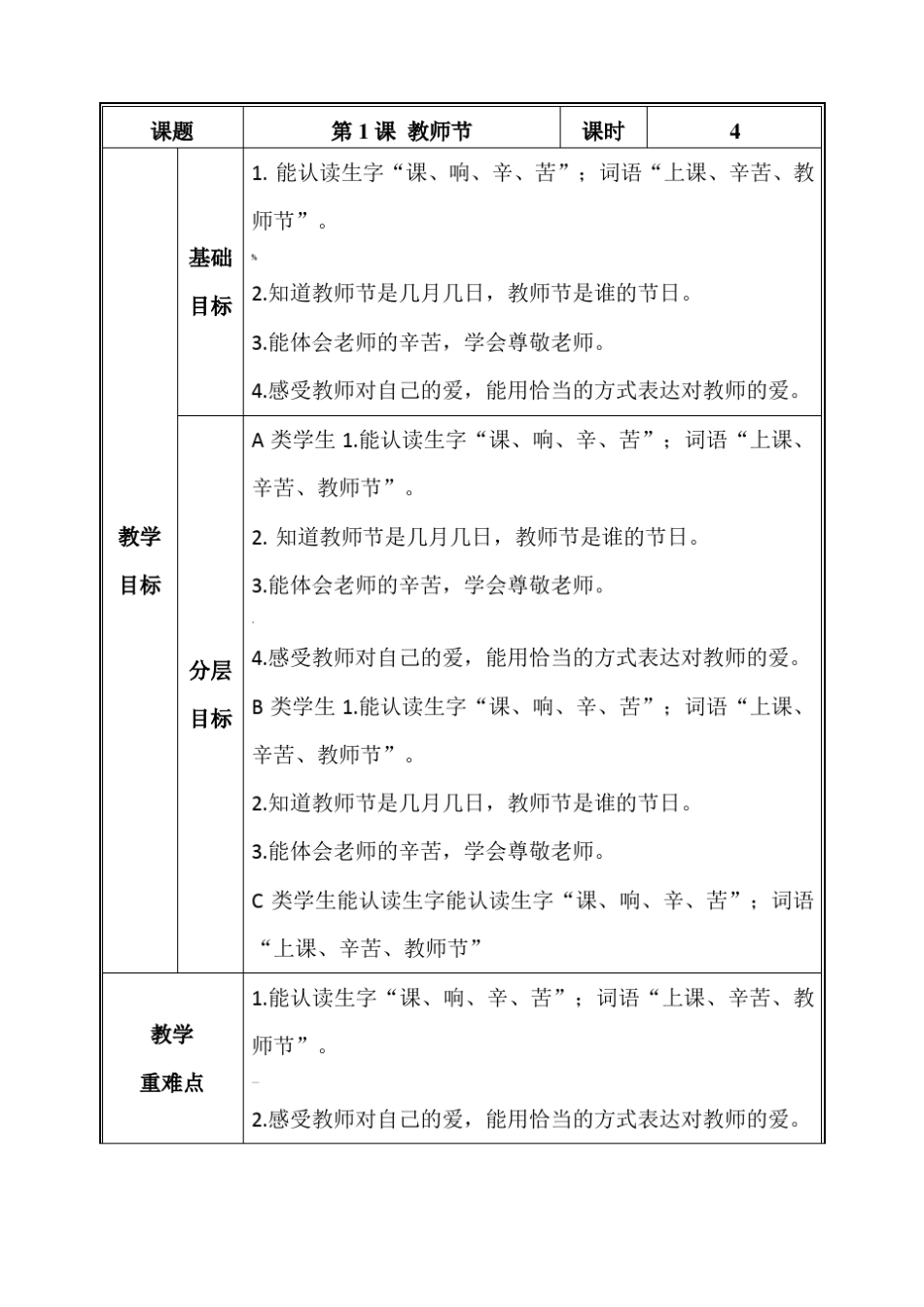 培智实用语文第十一册教师节教案_第1页