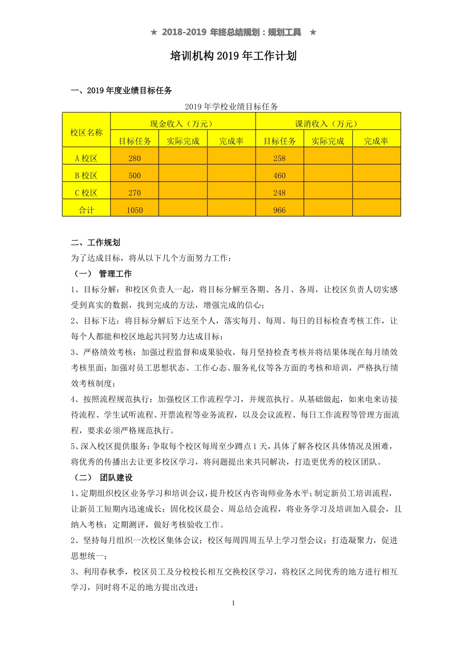 培训机构2019年年工作安排_第1页