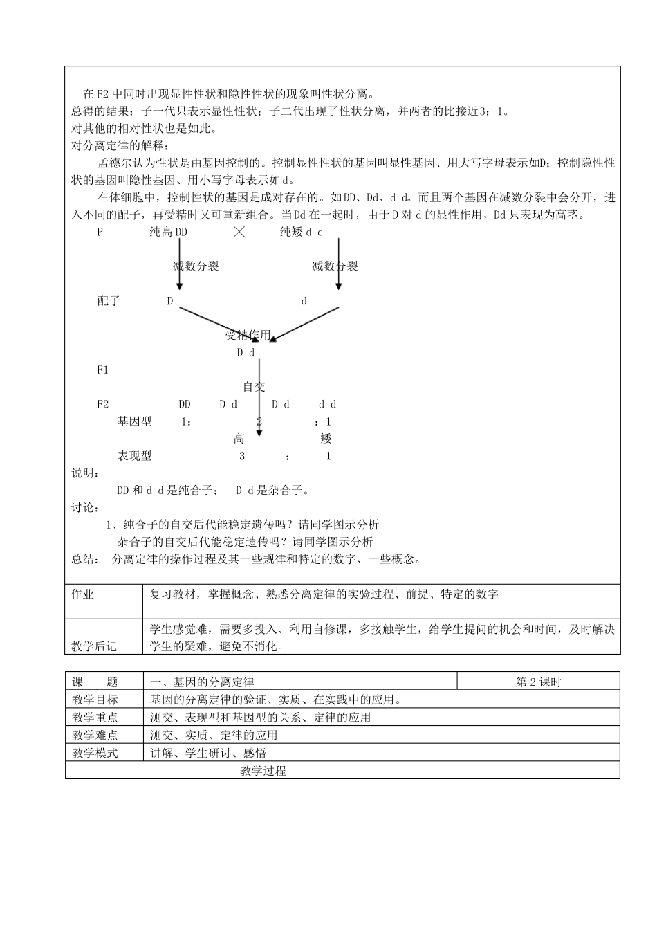 基因的分离定律人教版教案_第2页