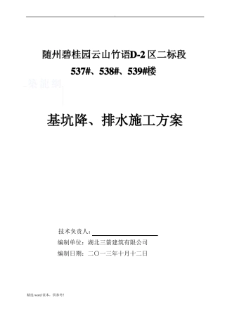 基坑降排水施工方案_最新版本