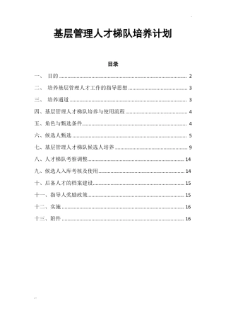 基层管理人才梯队培养计划