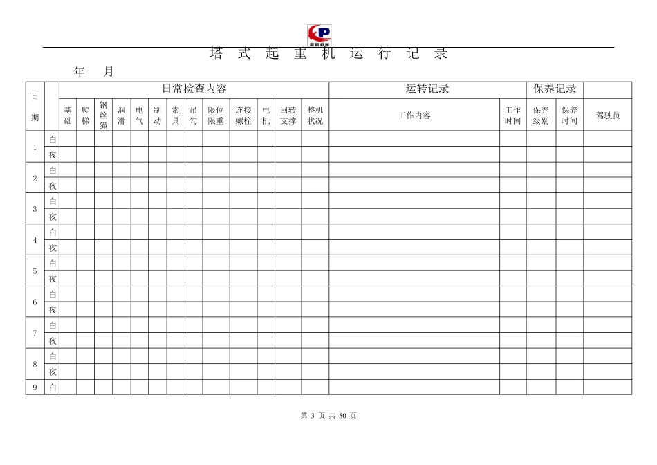 塔式起重机运行记录_第3页
