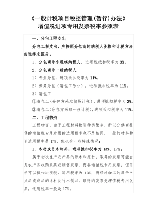 增值税进项专用发票的税率参照表