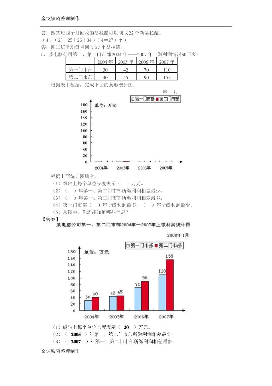 复式条形统计图练习题_第3页