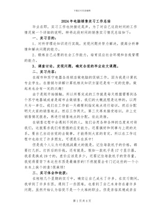 2024年电脑销售实习工作总结