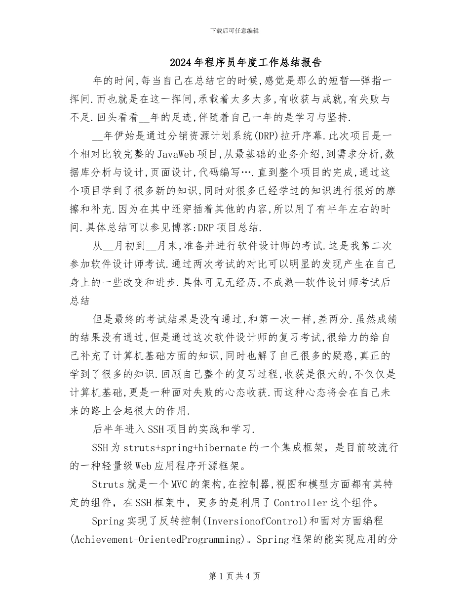 2024年程序员年度工作总结报告_第1页