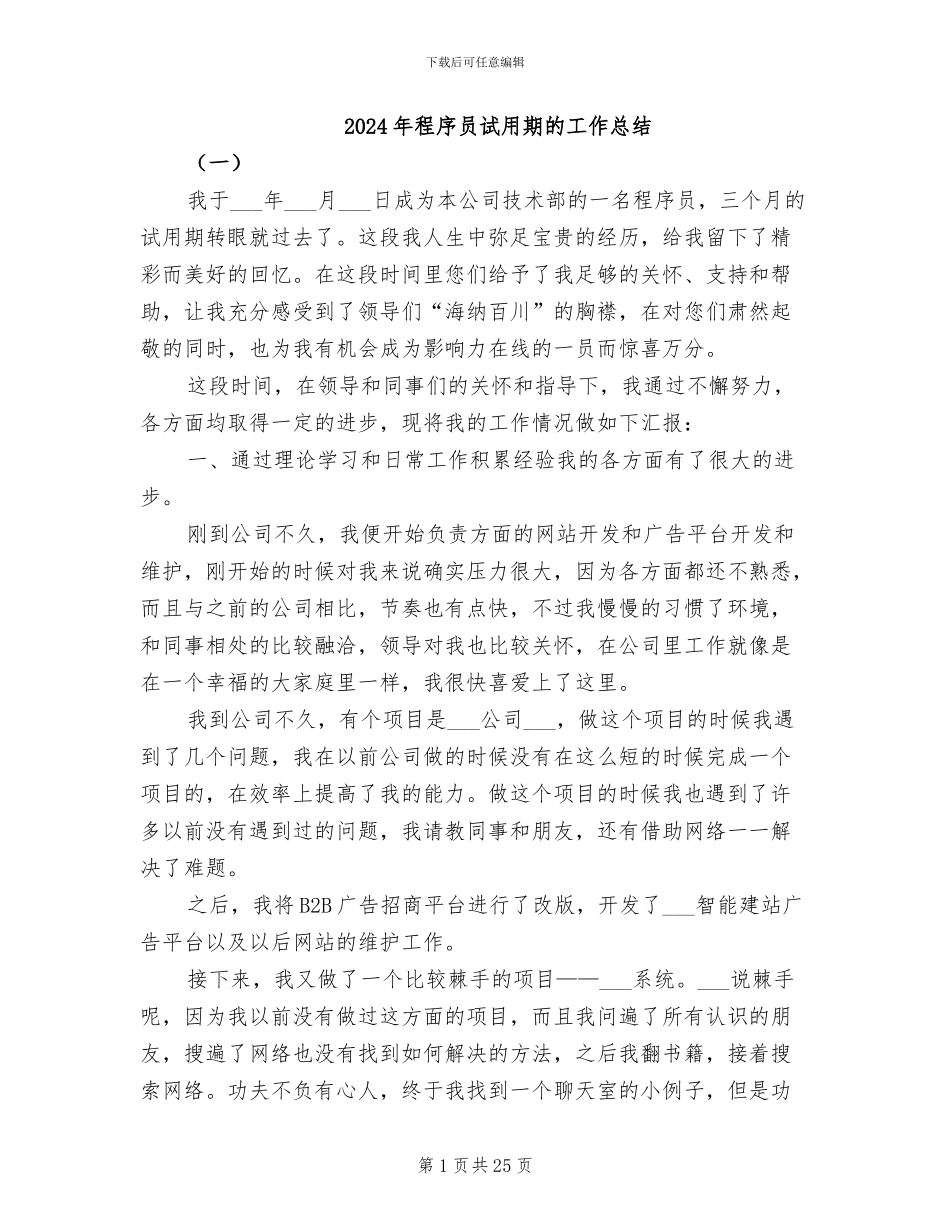 2024年程序员试用期的工作总结_第1页