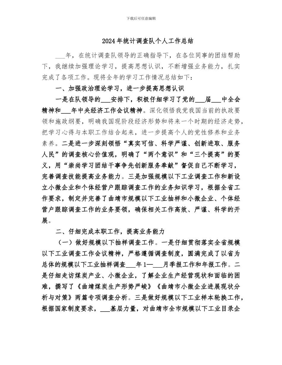 2024年统计调查队个人工作总结_第1页