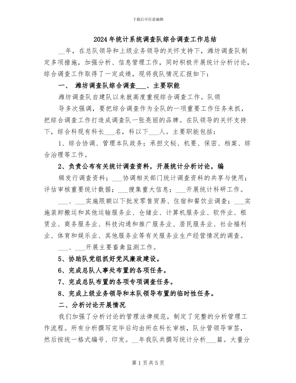 2024年统计系统调查队综合调查工作总结_第1页