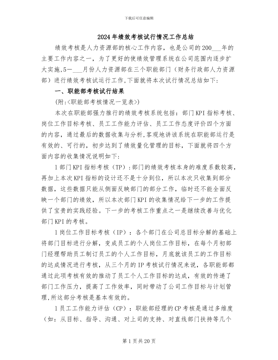 2024年绩效考核试行情况工作总结_第1页