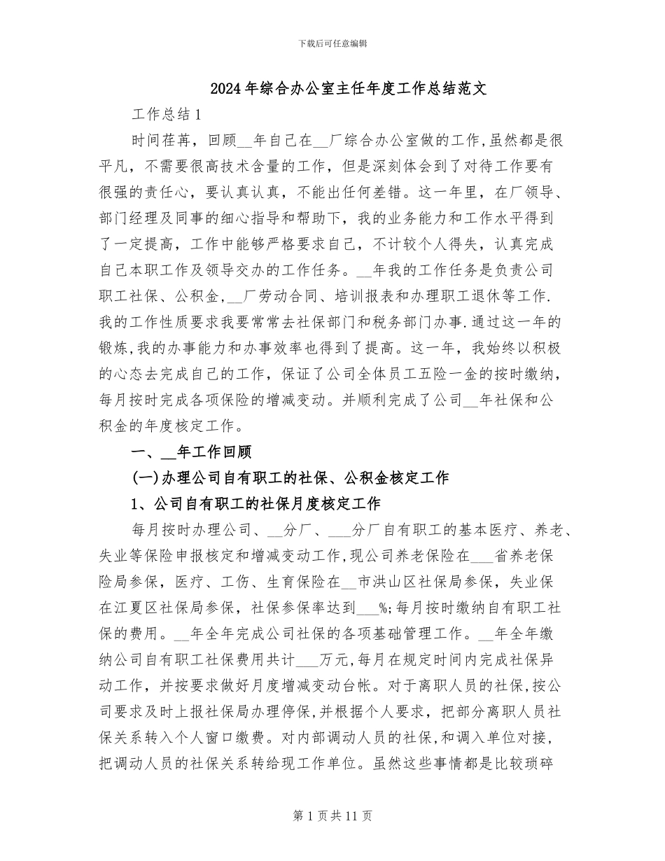 2024年综合办公室主任年度工作总结范文_第1页