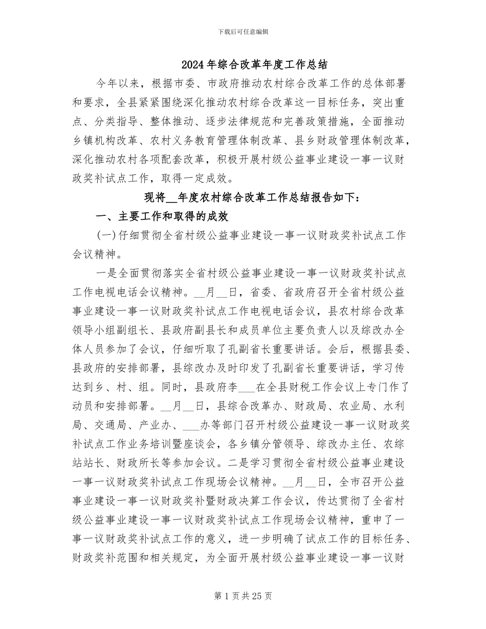 2024年综合改革年度工作总结_第1页