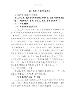 2024年综合科工作总结范本