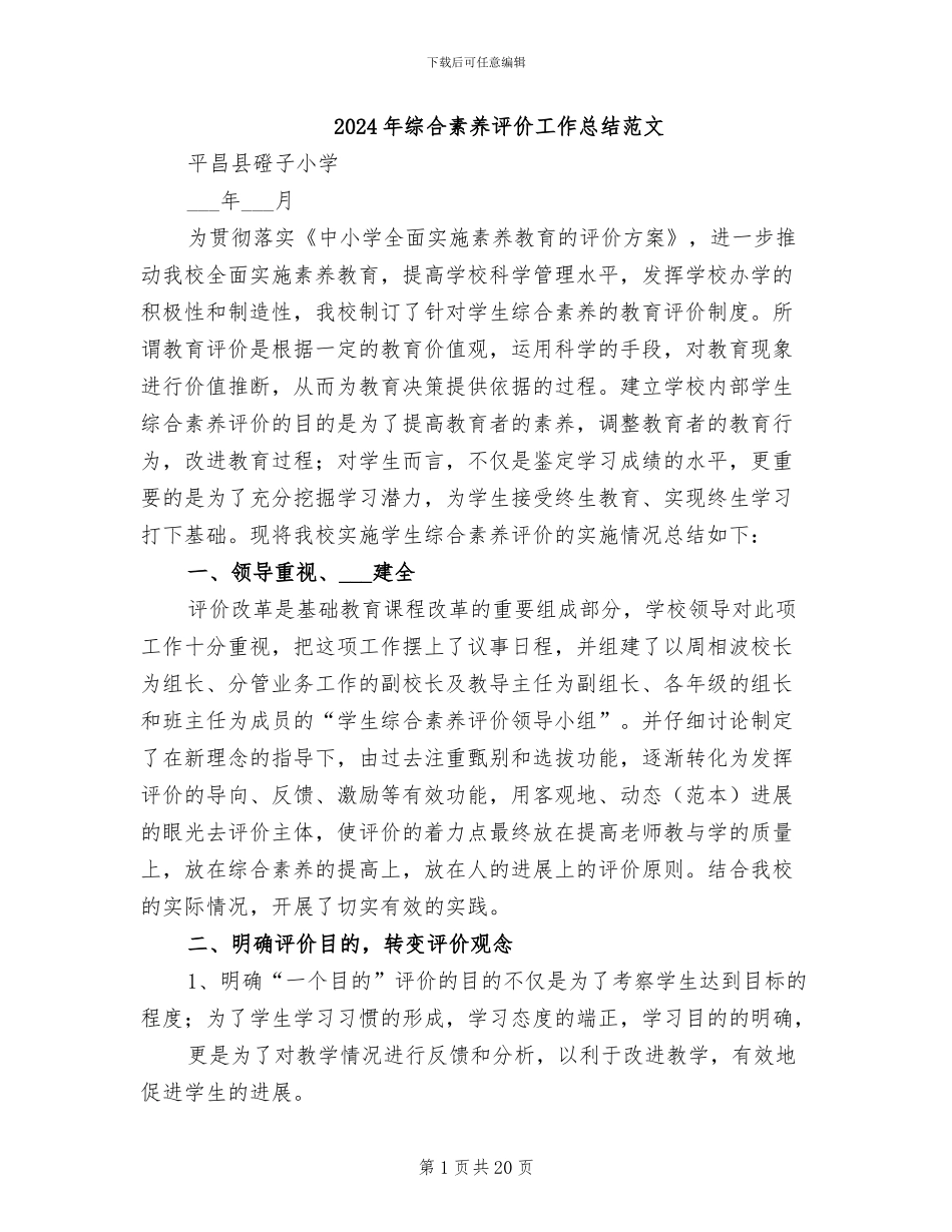 2024年综合素质评价工作总结范文_第1页