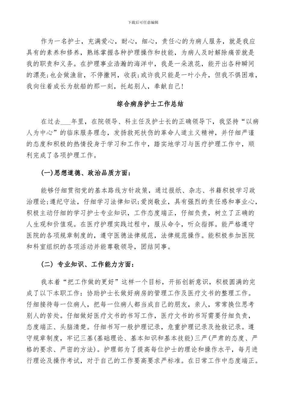 2024年综合病房护士工作总结_第2页