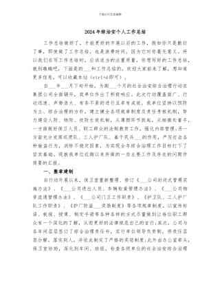 2024年综治安个人工作总结