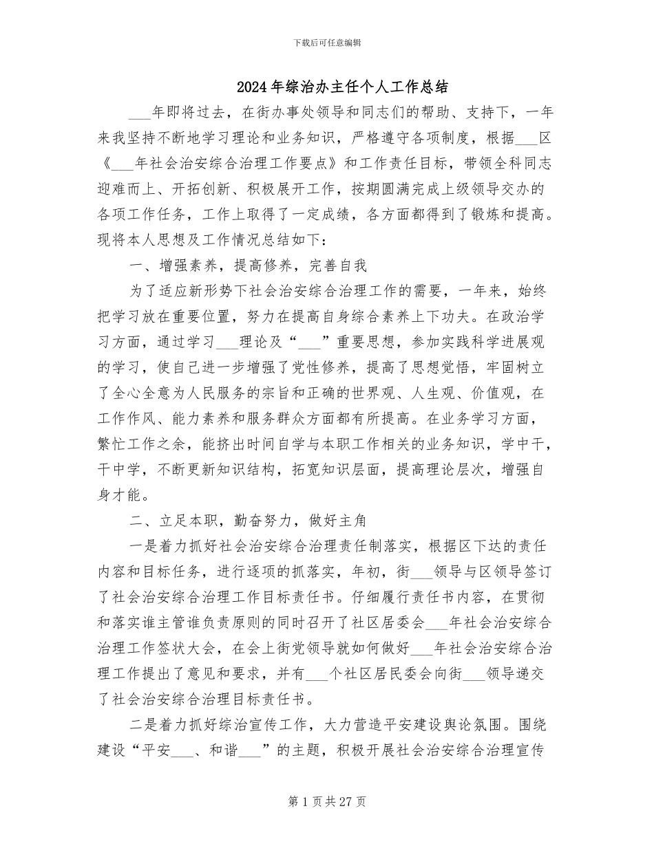 2024年综治办主任个人工作总结_第1页