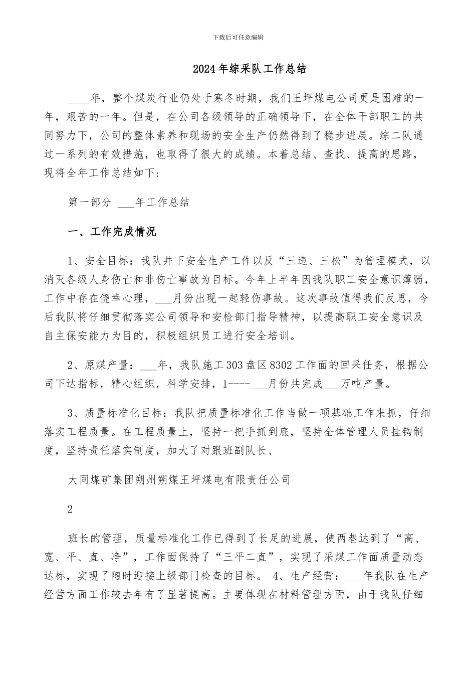 2024年综采队工作总结_第1页