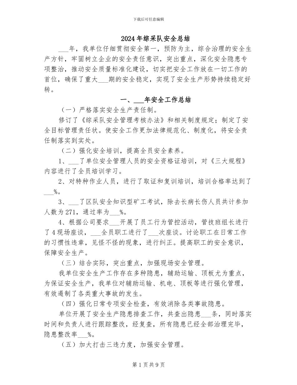 2024年综采队安全总结_第1页