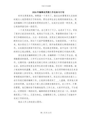 2024年编辑试用期工作总结与计划