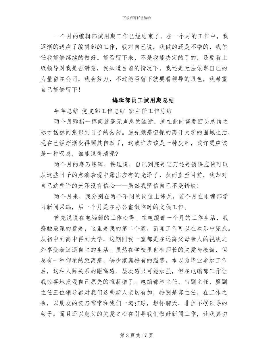 2024年编辑部人员试用期工作总结_第3页