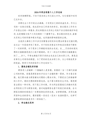 2024年网店客服个人工作总结