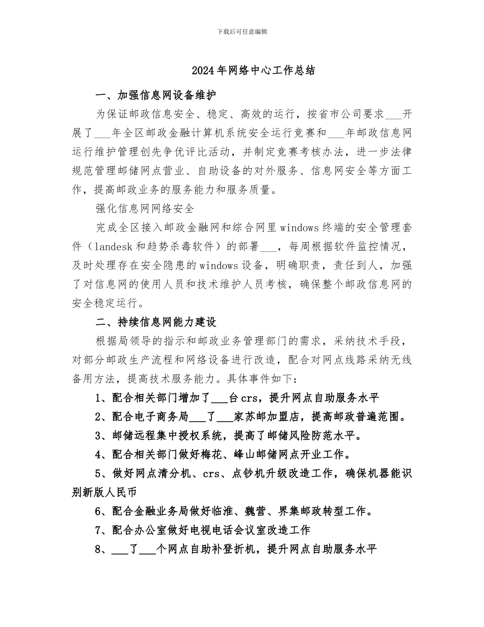 2024年网络中心工作总结_第1页