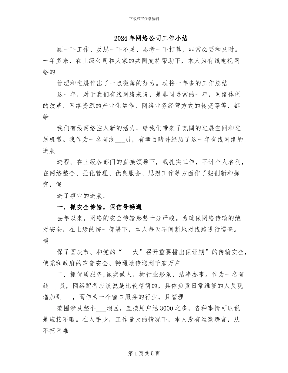 2024年网络公司工作小结_第1页