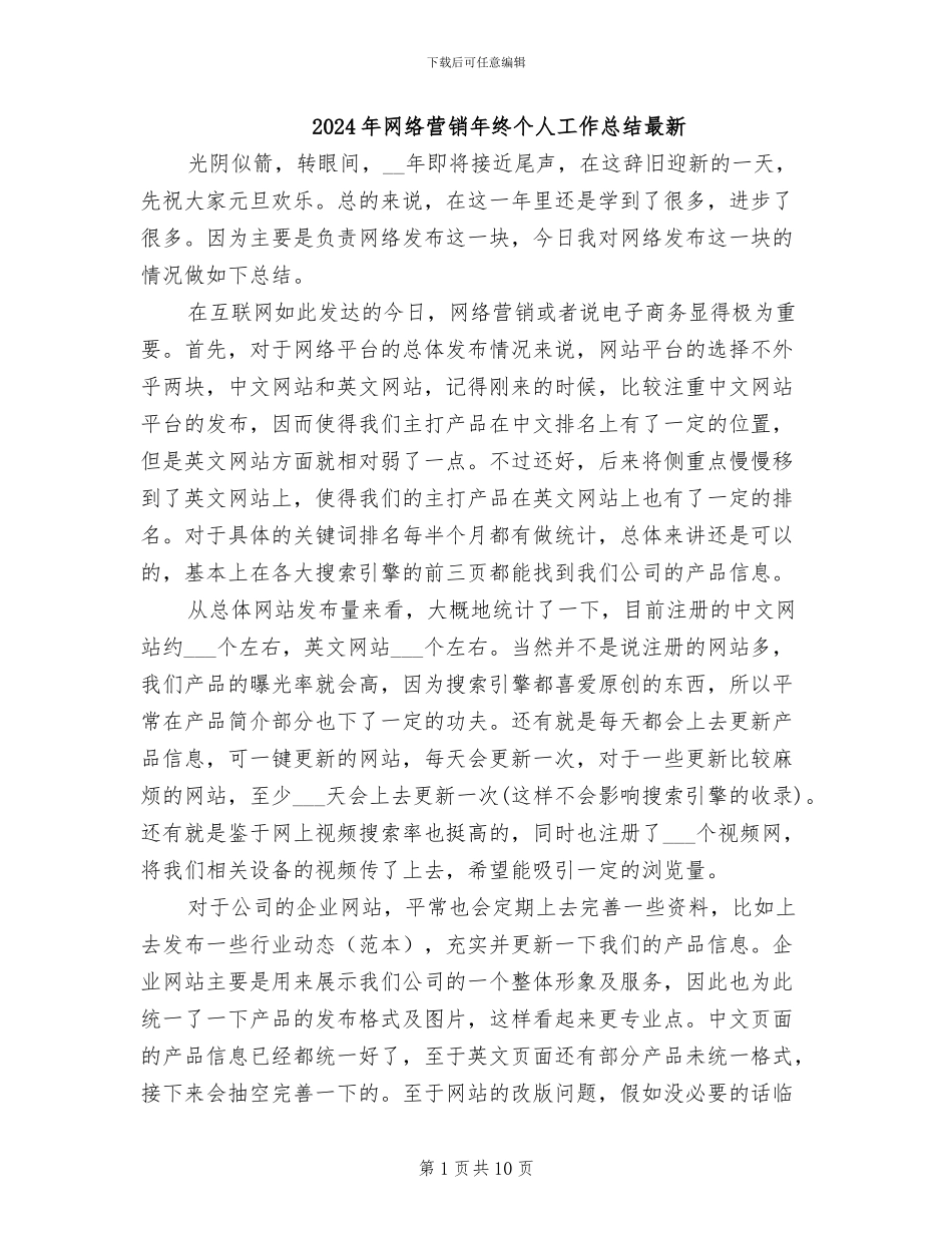 2024年网络营销年终个人工作总结最新_第1页