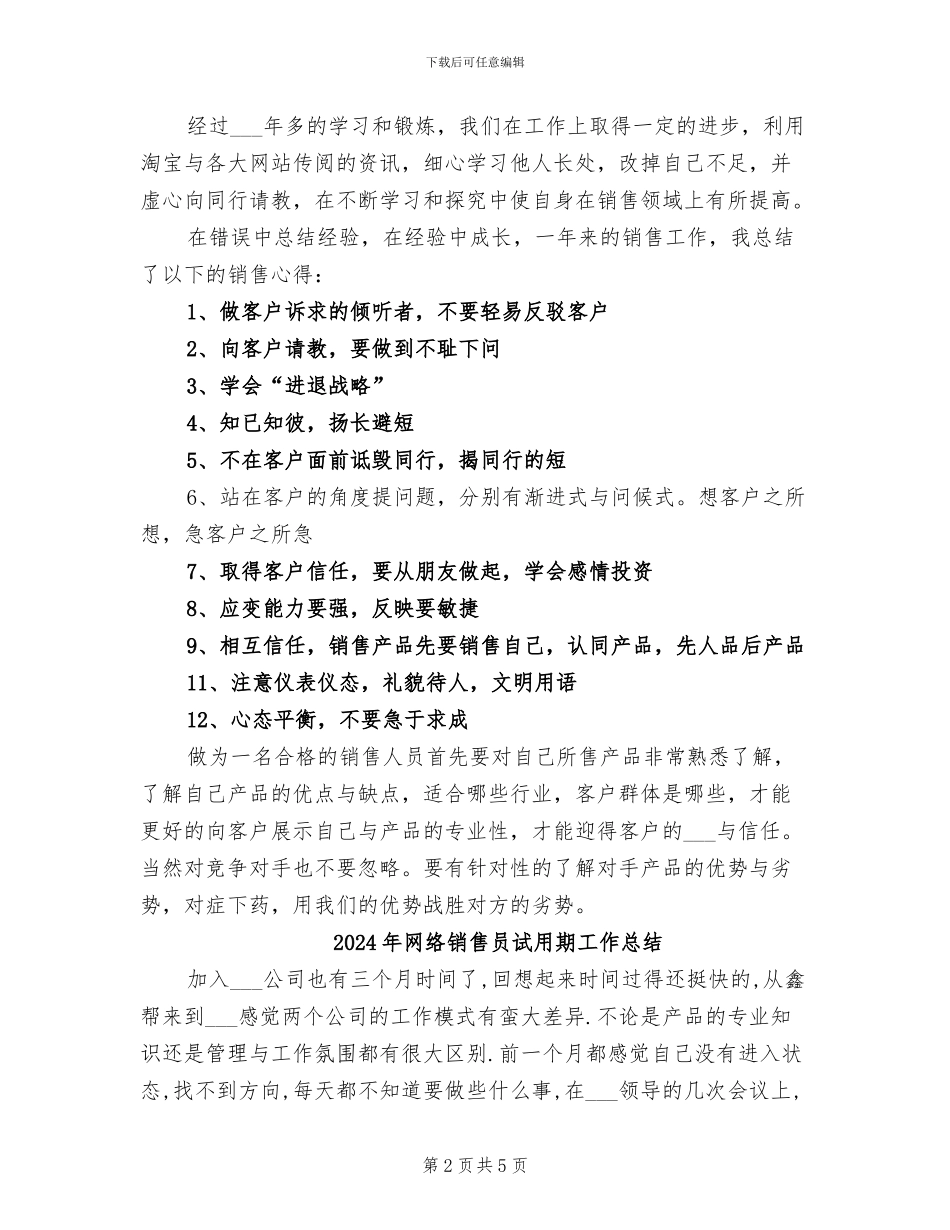 2024年网络销售半年度总结模板_第2页