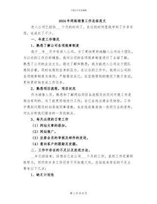 2024年网络销售工作总结范文